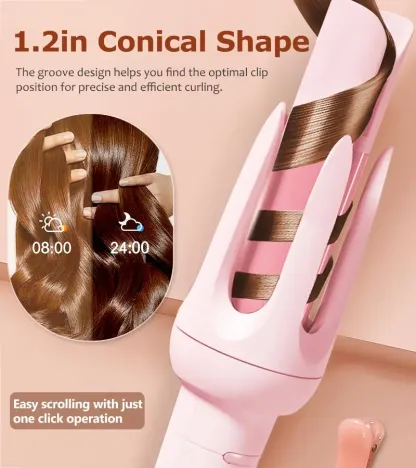 New Upgrade Automatic Curling Iron with 3 Temperatures Frizz-Free Smooth Shiny Hair, Anti-Scald-Tangle for Long Hair Auto Shut-Off Comfortable Hair Care Easy Operation Hair Styling Tool for Women & Home Use valentine gifts Bidirectional Rotation