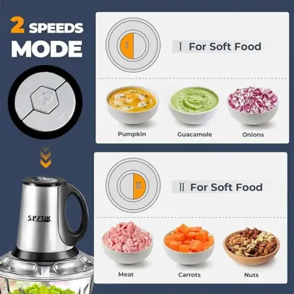 SPZTJK 2L Baby Food Processor & Meat Grinder - 2 Free Dishwasher-Safe Blades & Bowls, Pure Copper Motor for Homemade Puree/Nuts/Meat, BPA-Free & Quiet Design for Family Cooking