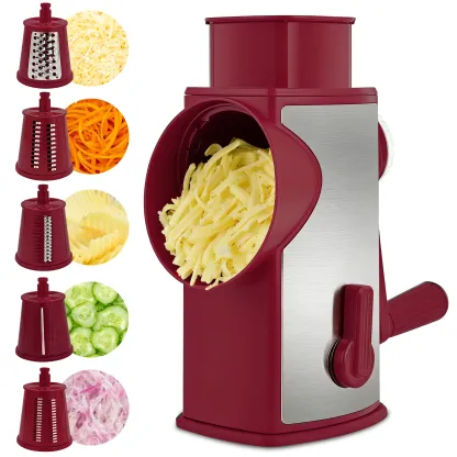 SUSTEAS Rotary Cheese Grater with Handle, 5 Well-Designed Blades, Strong Suction Cup Base, Kitchen Utensils Vegetable Slicer Dicer Fruit Vegetable Slicer Gadgets Kitchen