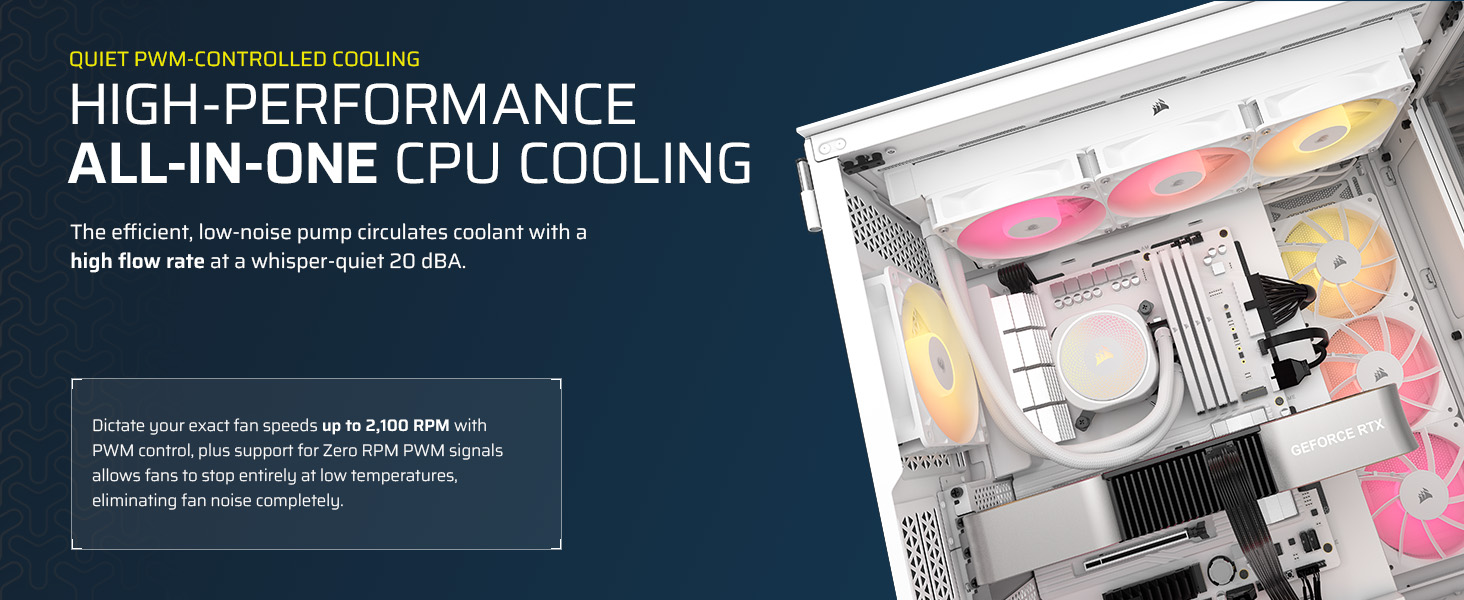 PWM controlled cooler; low noise pump; 2100 RPM fans; all in one cooling; high performance cooler