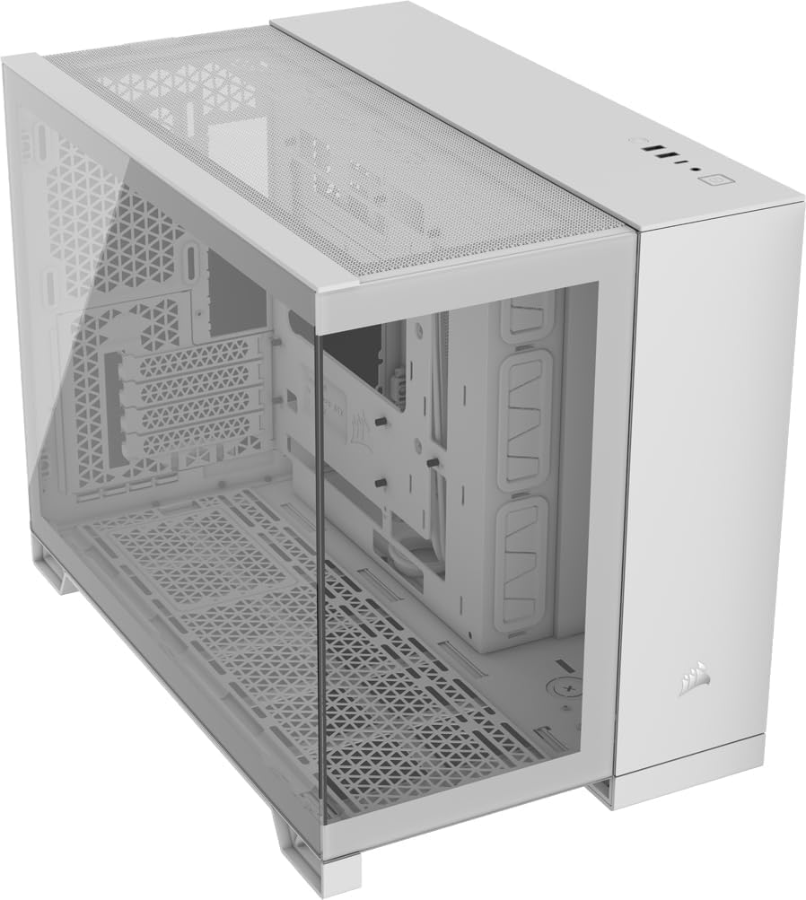 CORSAIR 2500X Small-Tower mATX Dual Camera PC Case - Panoramic Tempered Glass - Reverse Connection Compatible with Motherboard - No Fans Included - White