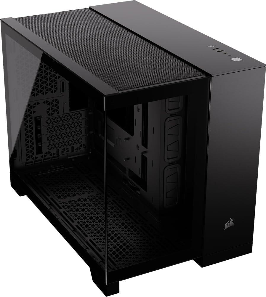 CORSAIR 2500X Small-Tower mATX Dual Camera PC Case - Panoramic Tempered Glass - Reverse Connection Compatible with Motherboard - No Fans Included - White