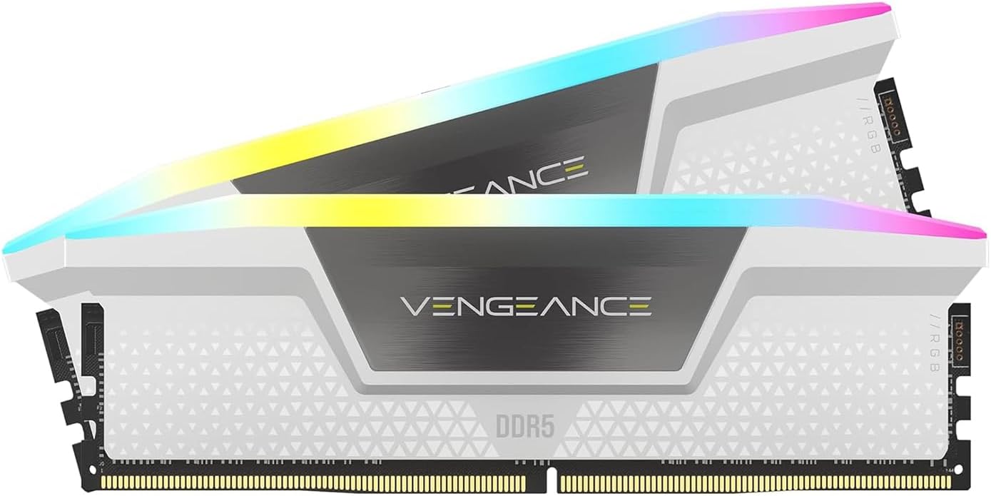 CORSAIR Vengeance RGB DDR5 RAM 32GB (2x16GB) Up to 6400MHz CL36-48-48-104 1.35V Intel XMP 3.0 Desktop Computer Memory - White (CMH32GX5M2B6400C36W)
