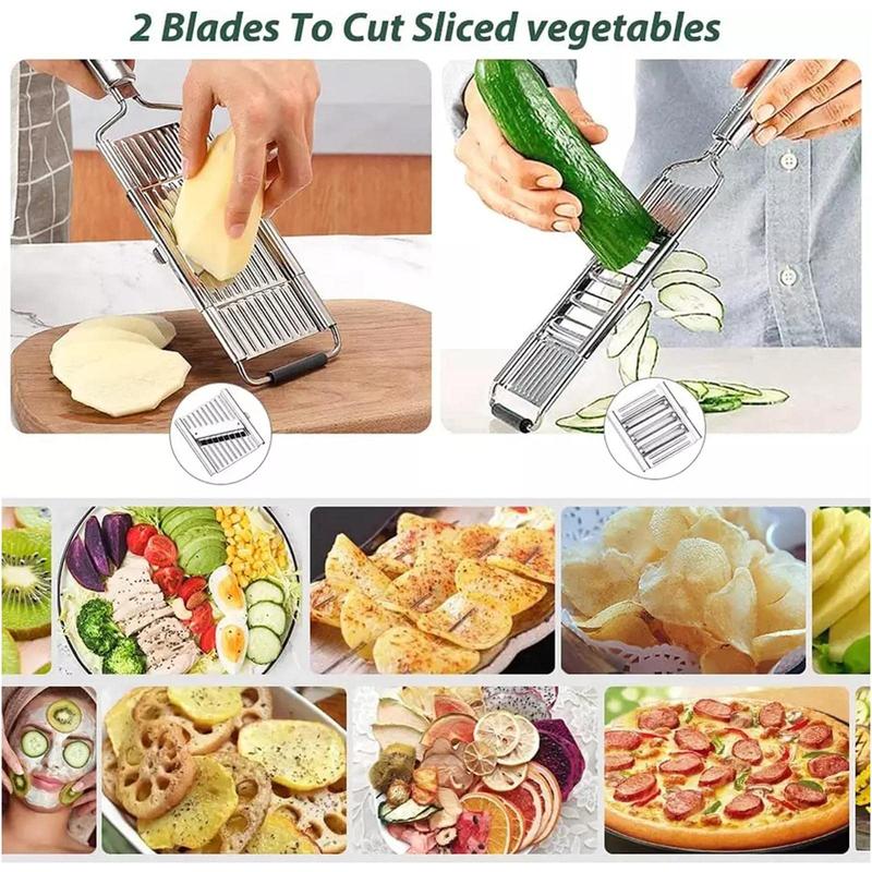 Stainless Steel 4 in 1 Multi-Purpose Vegetable Slicer,with 4 Adjustable Blades for Various Vegetables，An excellent gift choice for Christmas and New Year.