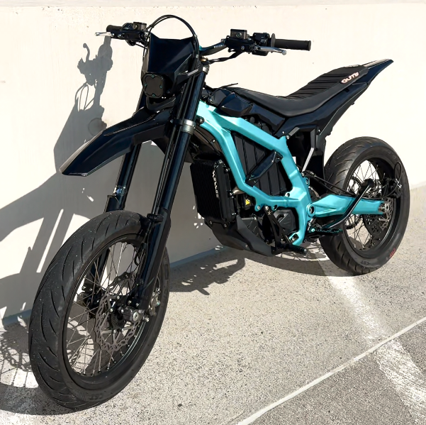 Custom Surron Light Bee Electric Supermoto | Tiffany Blue Frame, 17" Street Tires, Full Street Legal Ready