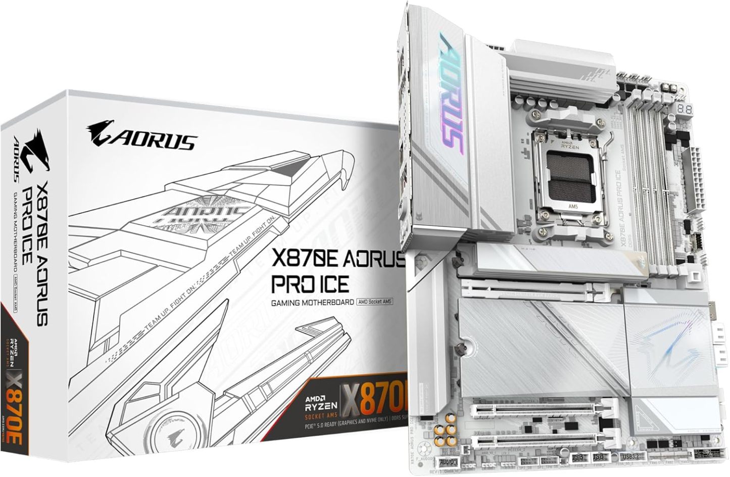 GIGABYTE X870E AORUS PRO ICE Motherboard - Supports AMD Ryzen 9000 CPUs, 16+2+2 Phases Digital VRM, up to 8000MHz DDR5 (OC), PCIe 5.0x3, Wi-Fi 7, 2.5GbE LAN, USB 4