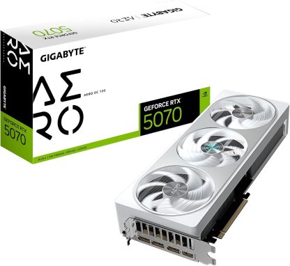 GIGABYTE GeForce RTX 5070 AERO OC 12G Graphics Card, 12GB 192-bit GDDR7, PCIe 5.0, WINDFORCE Cooling System, GV-N5070AERO OC-12GD Video Card, Compatible with Desktop