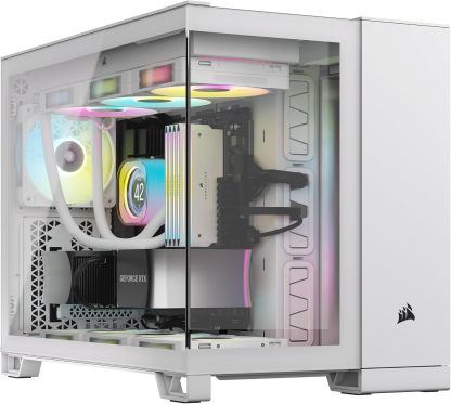 CORSAIR 2500X Small-Tower mATX Dual Camera PC Case - Panoramic Tempered Glass - Reverse Connection Compatible with Motherboard - No Fans Included - White