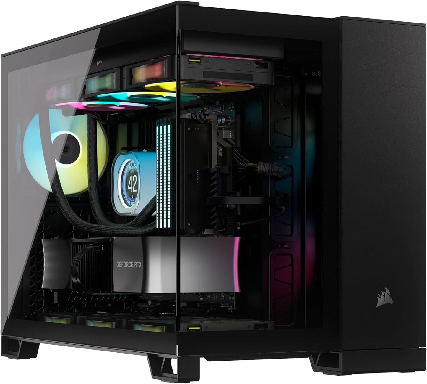 CORSAIR 2500X Small-Tower mATX Dual Camera PC Case - Panoramic Tempered Glass - Reverse Connection Compatible with Motherboard - No Fans Included - White