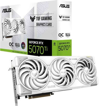 ASUS TUF GeForce RTX™ 5070 Ti 16GB GDDR7 White OC Edition Graphics Card, NVIDIA, Desktop (PCIe® 5.0, HDMI®/DP 2.1, 3.125-Slot, Military-Grade Components, Protective PCB Coating, Axial-tech Fans)