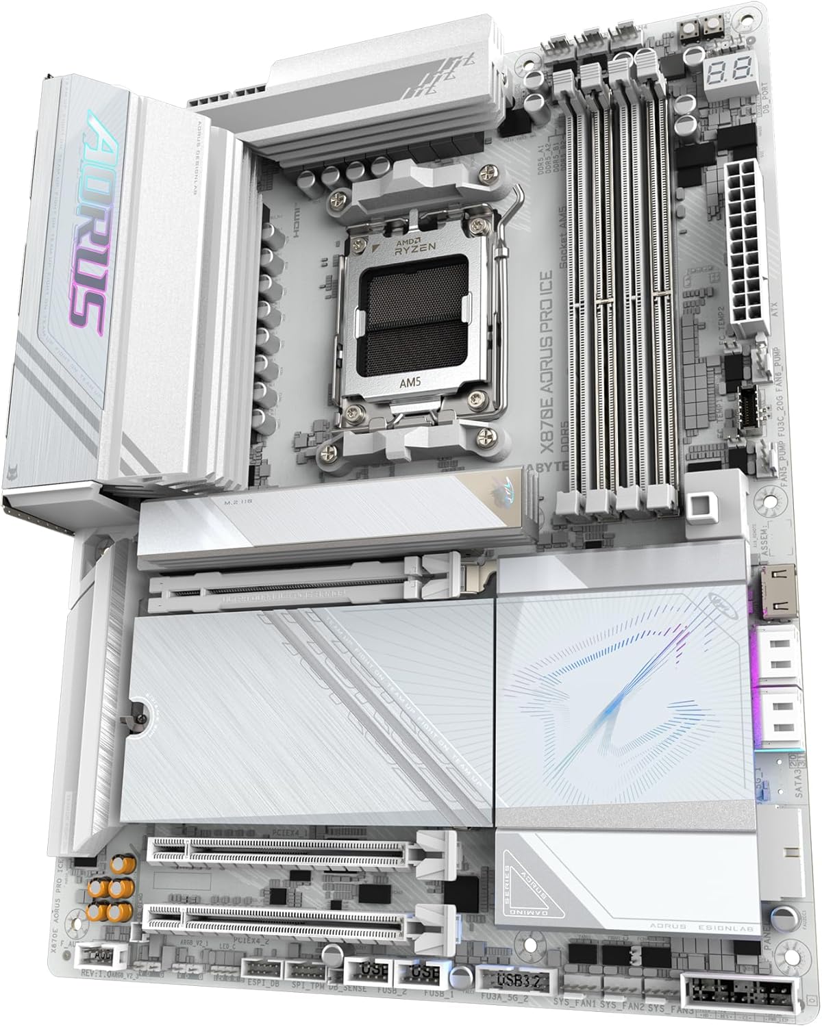 GIGABYTE X870E AORUS PRO ICE Motherboard - Supports AMD Ryzen 9000 CPUs, 16+2+2 Phases Digital VRM, up to 8000MHz DDR5 (OC), PCIe 5.0x3, Wi-Fi 7, 2.5GbE LAN, USB 4