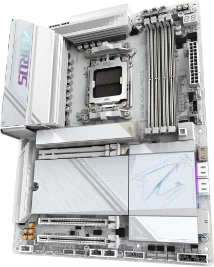 GIGABYTE X870E AORUS PRO ICE Motherboard - Supports AMD Ryzen 9000 CPUs, 16+2+2 Phases Digital VRM, up to 8000MHz DDR5 (OC), PCIe 5.0x3, Wi-Fi 7, 2.5GbE LAN, USB 4