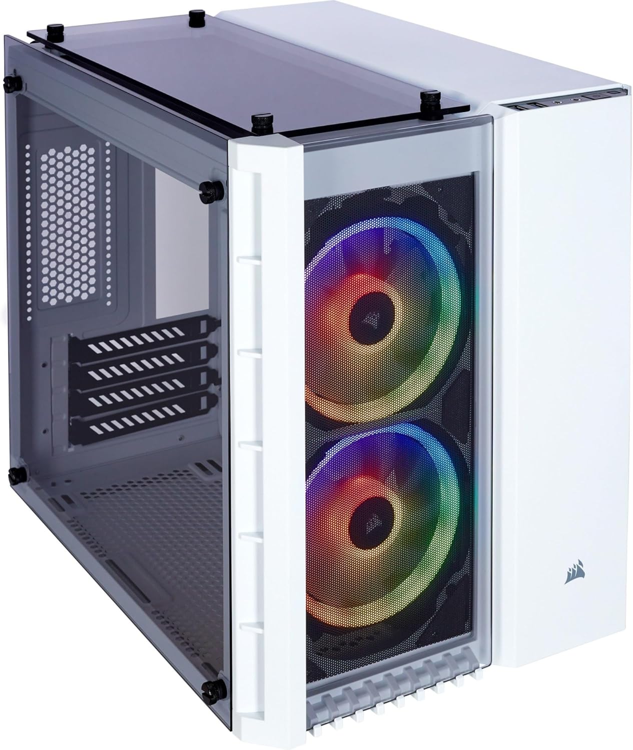 CORSAIR 2500X Small-Tower mATX Dual Camera PC Case - Panoramic Tempered Glass - Reverse Connection Compatible with Motherboard - No Fans Included - White