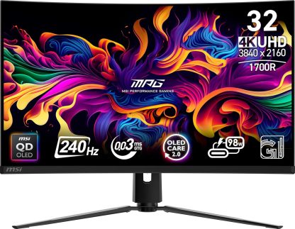 msi MPG 491CQP QD-OLED, 49 Curved OLED Gaming Monitor, 5120 x 1440 (DQHD), 0.03ms Response time, 144Hz, True Black HDR 400, HDMI, DP Port, USB Type C, Tilt, Height