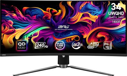 msi MPG 491CQP QD-OLED, 49 Curved OLED Gaming Monitor, 5120 x 1440 (DQHD), 0.03ms Response time, 144Hz, True Black HDR 400, HDMI, DP Port, USB Type C, Tilt, Height