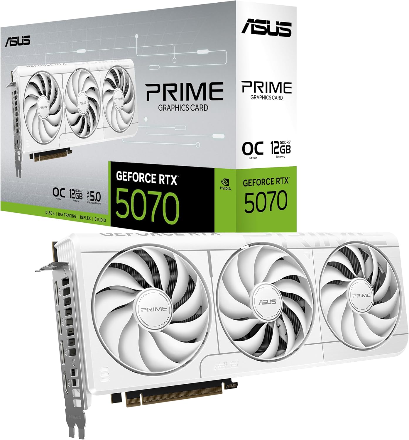 ASUS The SFF-Ready Prime GeForce RTX™ 5070 White OC Edition Graphics Card, NVIDIA (PCIe® 5.0, 12GB GDDR7, HDMI®/DP 2.1, 2.5-Slot, Axial-tech Fans, Dual BIOS)