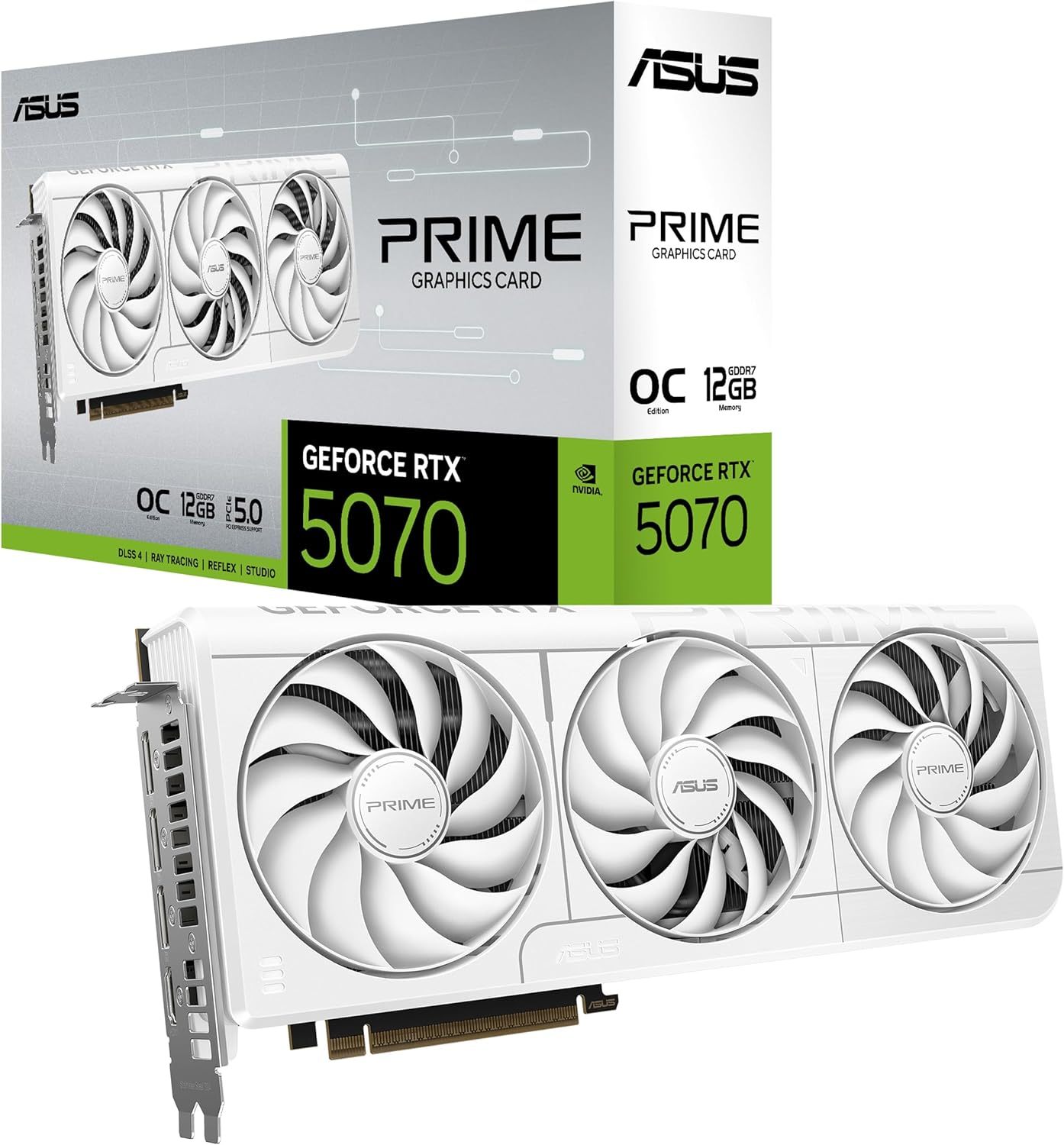 ASUS The SFF-Ready Prime GeForce RTX™ 5070 White OC Edition Graphics Card, NVIDIA (PCIe® 5.0, 12GB GDDR7, HDMI®/DP 2.1, 2.5-Slot, Axial-tech Fans, Dual BIOS)