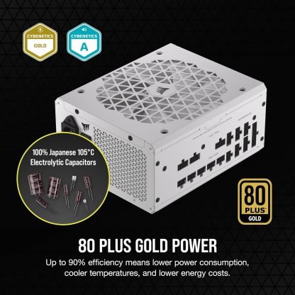CORSAIR RM1000x Shift Fully Modular ATX Power Supply - 80 Plus Gold - ATX 3.1 - PCIe 5.1 - Zero RPM - Modular Side Interface - White