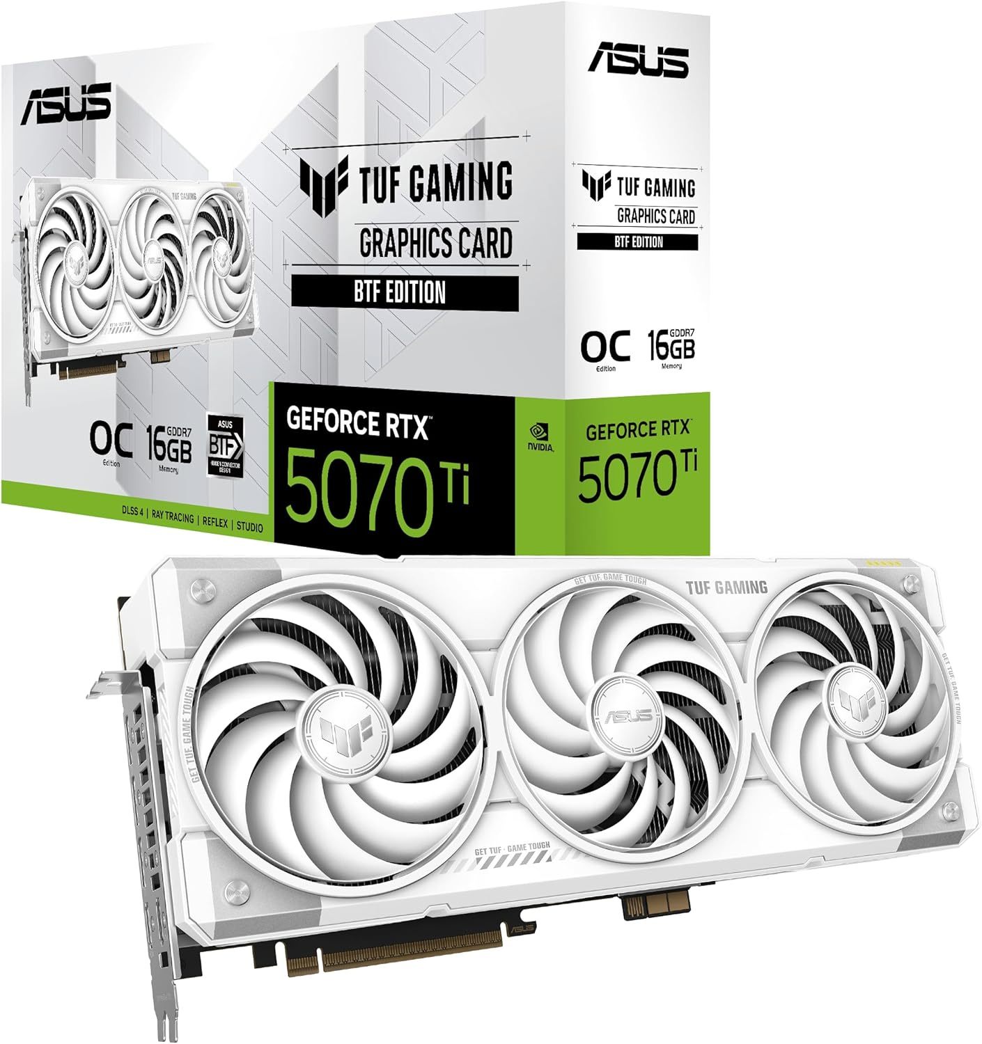 ASUS TUF GeForce RTX™ 5070 Ti 16GB GDDR7 White OC Edition Graphics Card, NVIDIA, Desktop (PCIe® 5.0, HDMI®/DP 2.1, 3.125-Slot, Military-Grade Components, Protective PCB Coating, Axial-tech Fans)