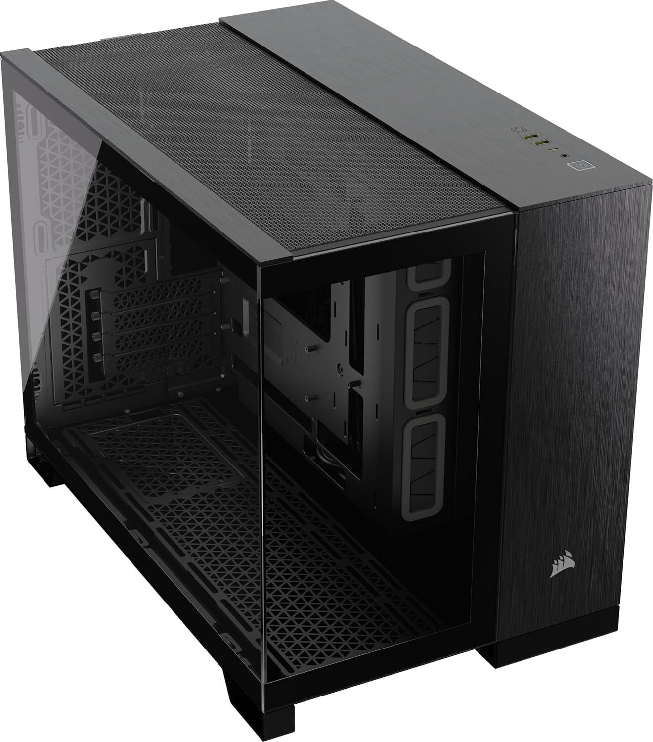 CORSAIR 2500X Small-Tower mATX Dual Camera PC Case - Panoramic Tempered Glass - Reverse Connection Compatible with Motherboard - No Fans Included - White