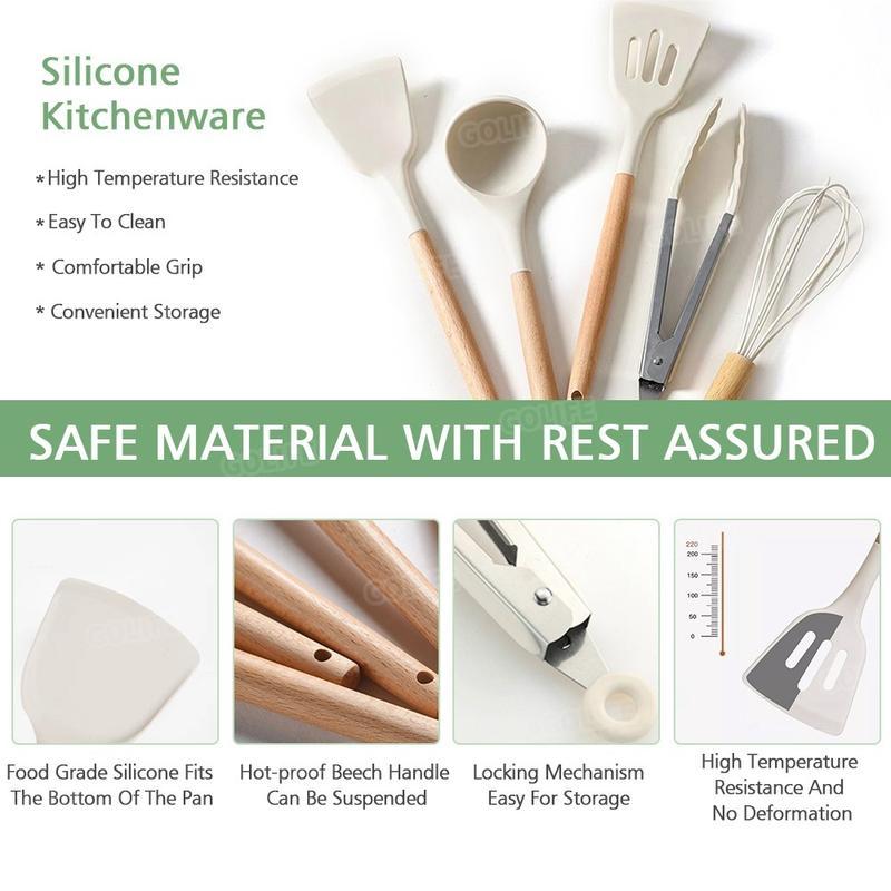KIRA 19PCS silicone kitchen utensils set Spatula For Non Stick Pan Shovel Wooden Handle Cooking Tools Set Cutting Board