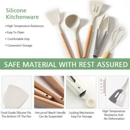 KIRA 19PCS silicone kitchen utensils set Spatula For Non Stick Pan Shovel Wooden Handle Cooking Tools Set Cutting Board