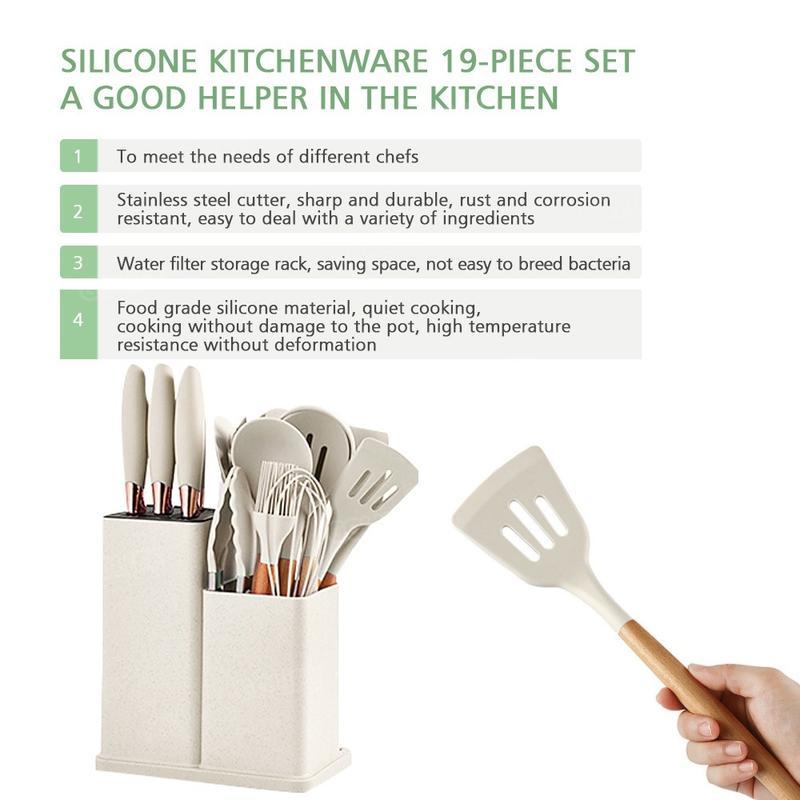 KIRA 19PCS silicone kitchen utensils set Spatula For Non Stick Pan Shovel Wooden Handle Cooking Tools Set Cutting Board