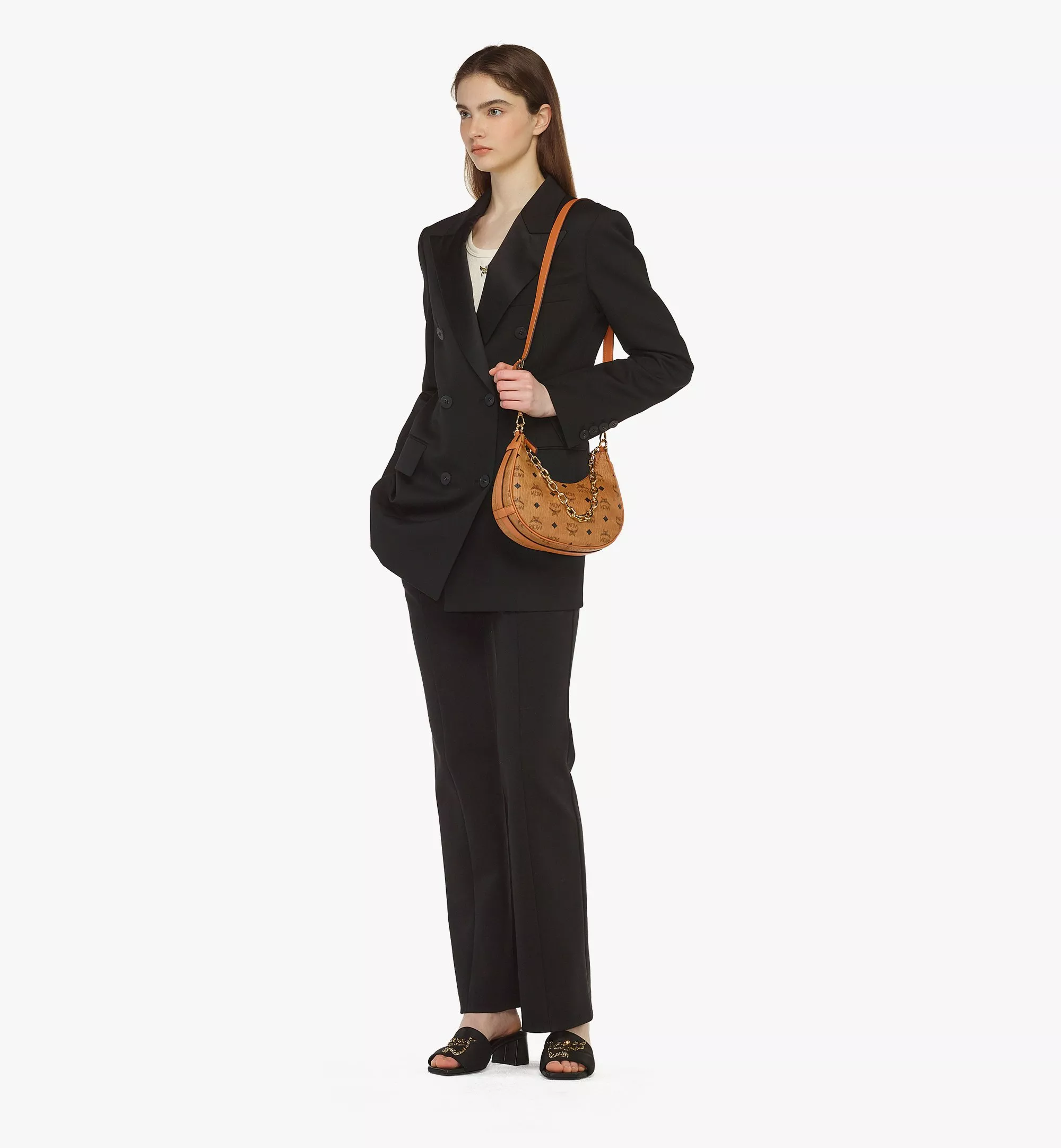 Aren Crescent Hobo Bag in Visetos（Small）