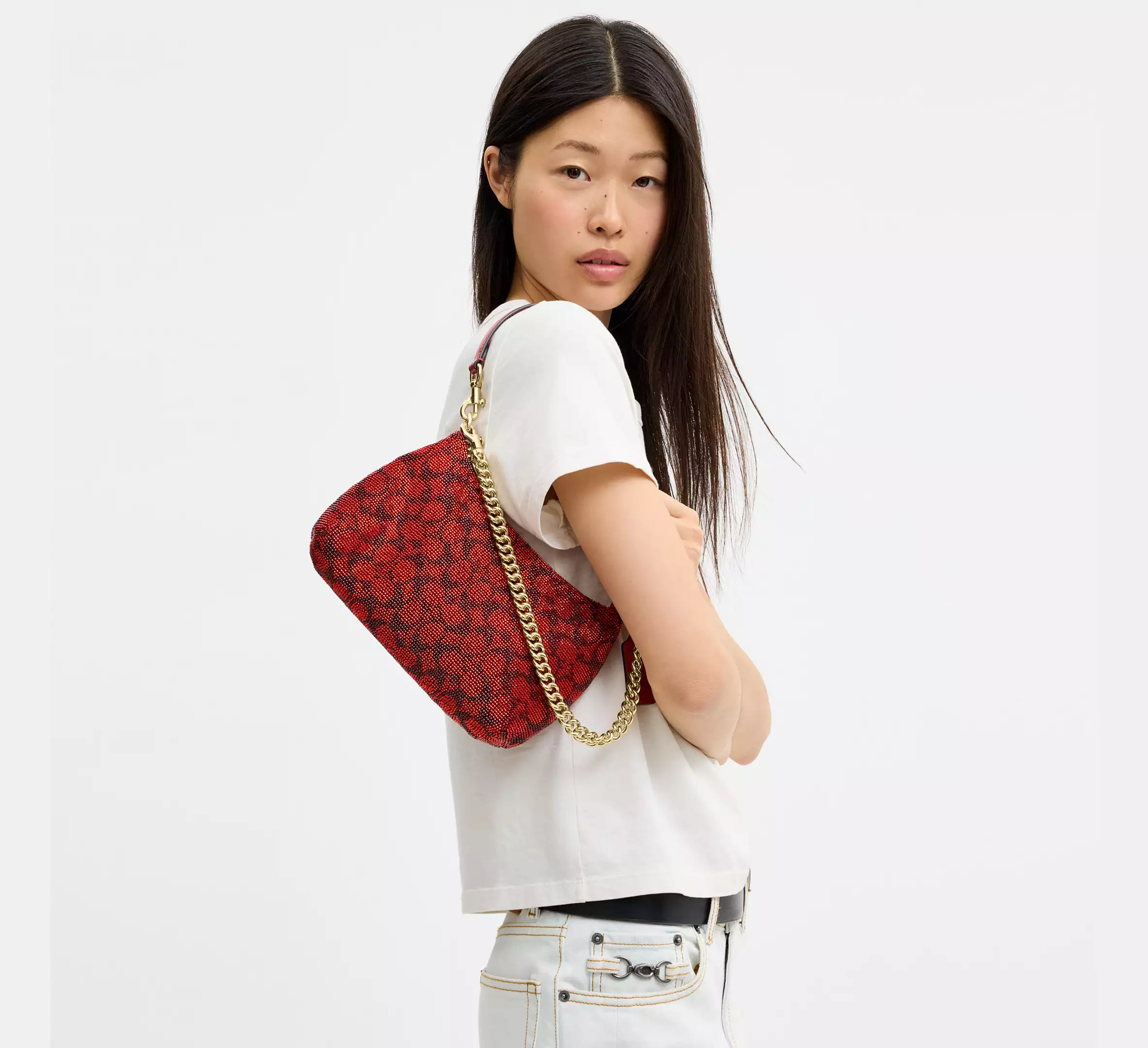 Teri Shoulder Bag In Signature Beaded Satin