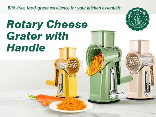 SUSTEAS Rotary Cheese Grater with Handle, 5 Well-Designed Blades, Strong Suction Cup Base, Kitchen Utensils Vegetable Slicer Dicer Fruit Vegetable Slicer Gadgets Kitchen
