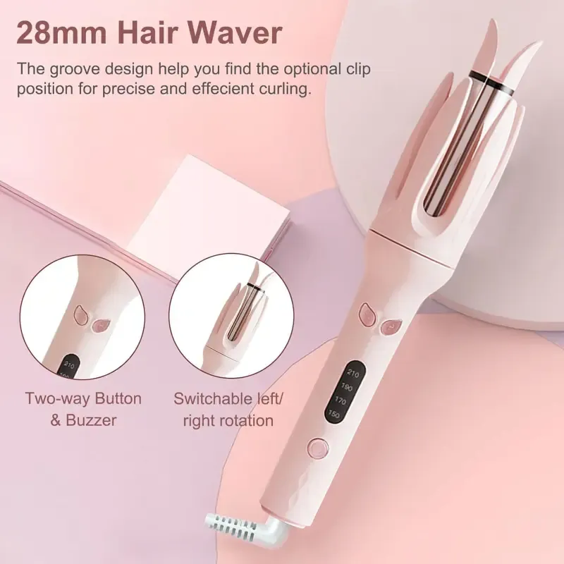 New Upgrade Automatic Curling Iron with 3 Temperatures Frizz-Free Smooth Shiny Hair, Anti-Scald-Tangle for Long Hair Auto Shut-Off Comfortable Hair Care Easy Operation Hair Styling Tool for Women & Home Use valentine gifts Bidirectional Rotation