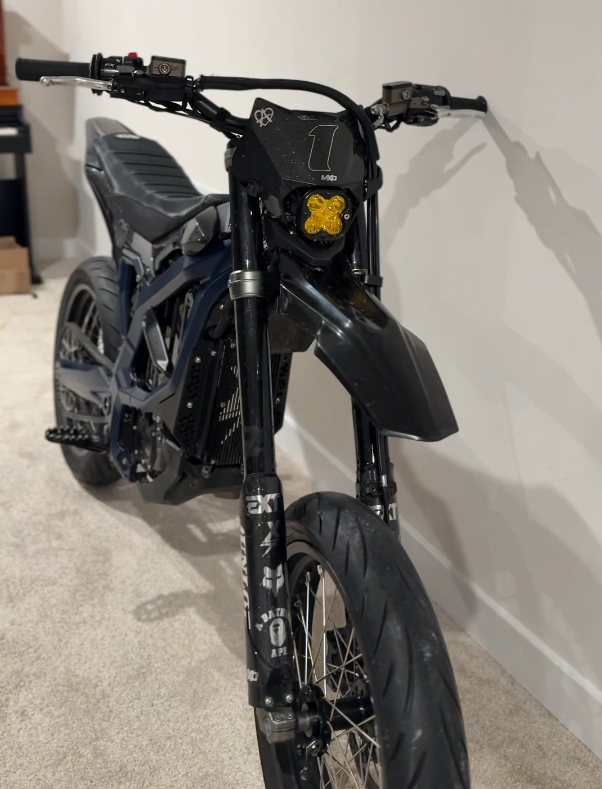 Custom Midnight Blue Surron Light Bee Supermoto | Yellow Headlight, Stealth Urban Build