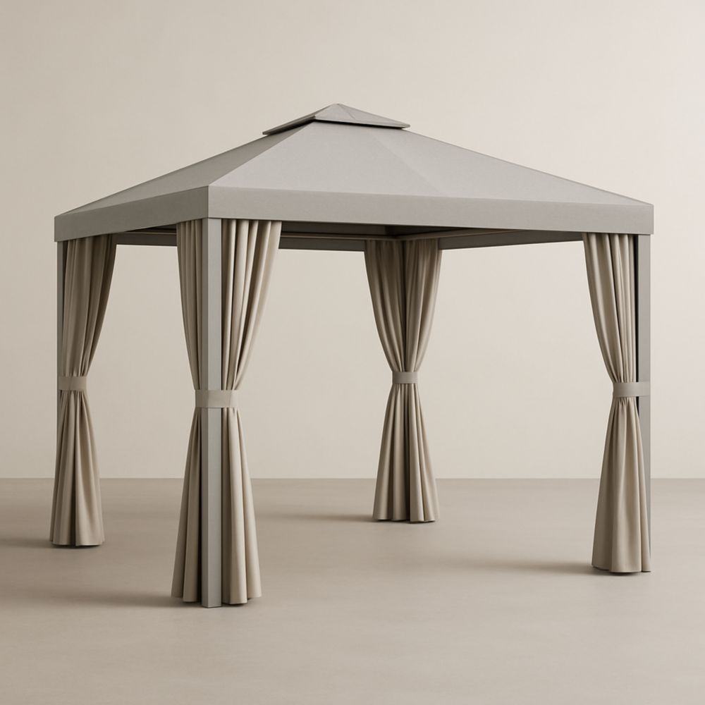 Gazebo da Giardino in Acciaio e Tessuto Poliestere con Tende Beige