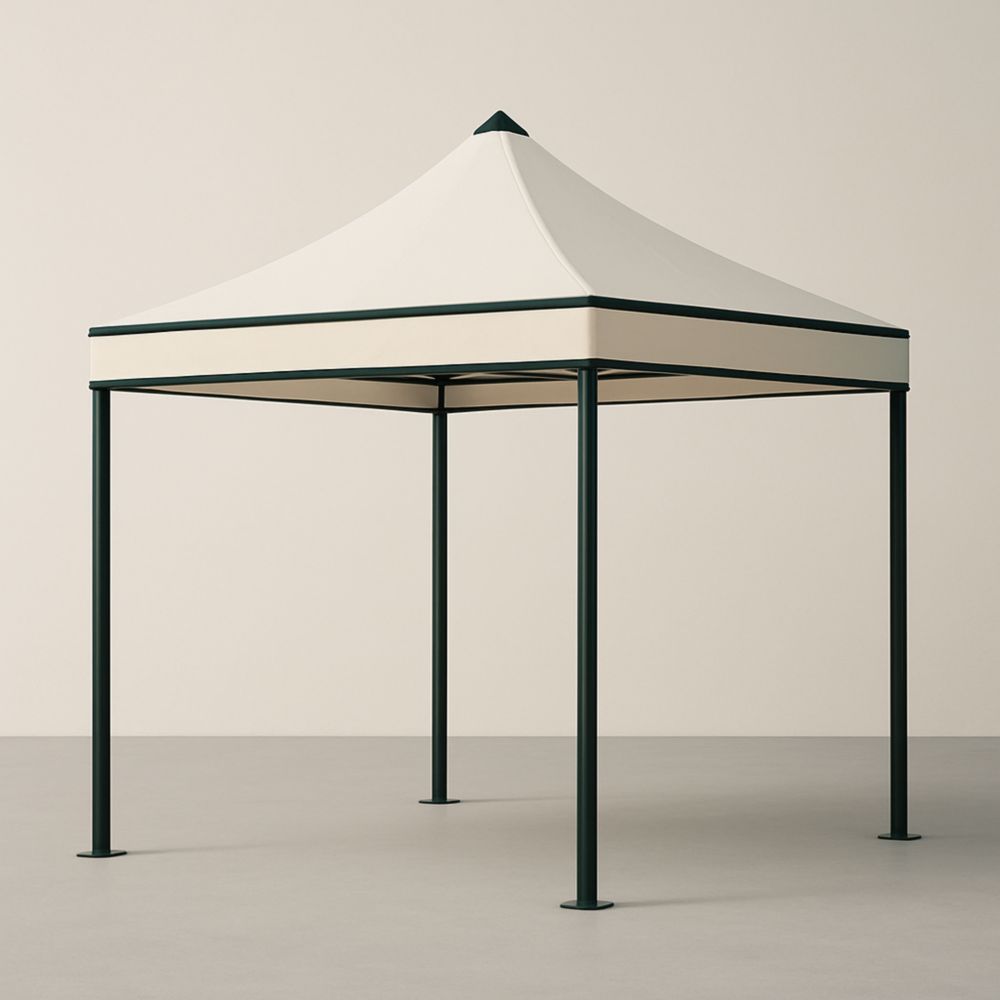 Gazebo da Giardino Struttura in Acciaio Nero Tetto in PVC Bianco 300x300 cm