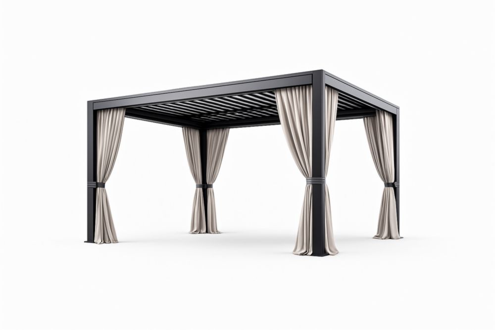 Gazebo in alluminio con tende in poliestere Antracite/Beige