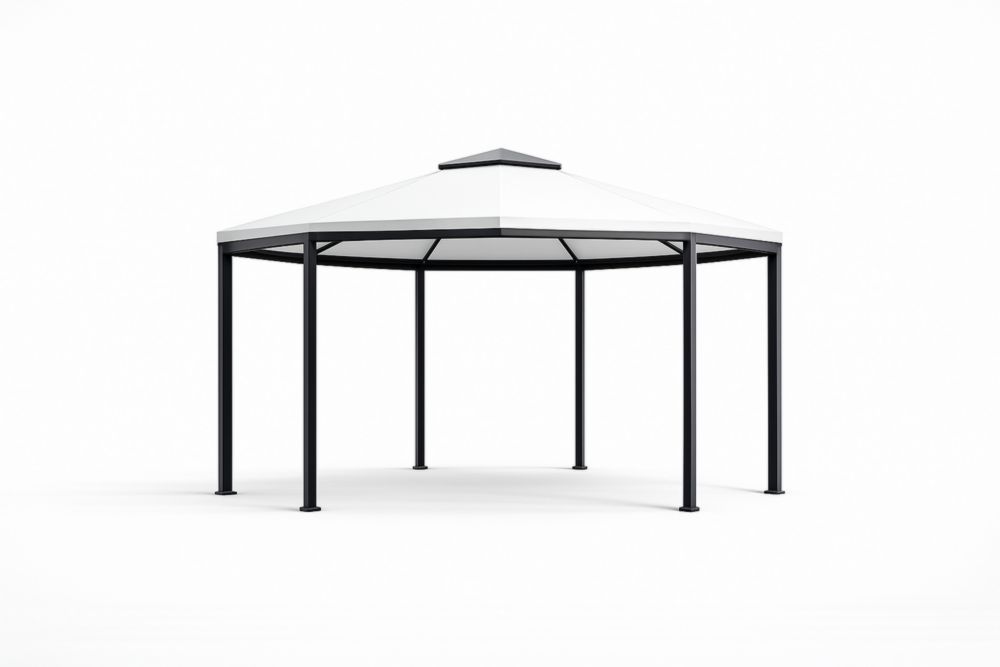 Gazebo Esagonale in Alluminio e Poliestere Bianco/Nero 300x260 cm