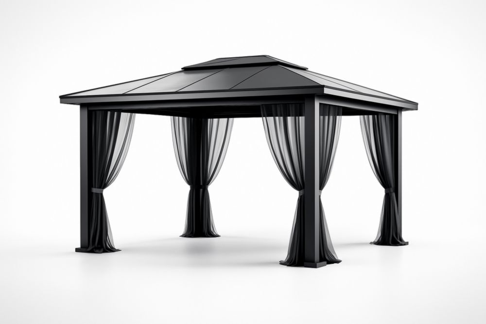 Gazebo in Alluminio con Tettuccio e Tendaggi Laterali