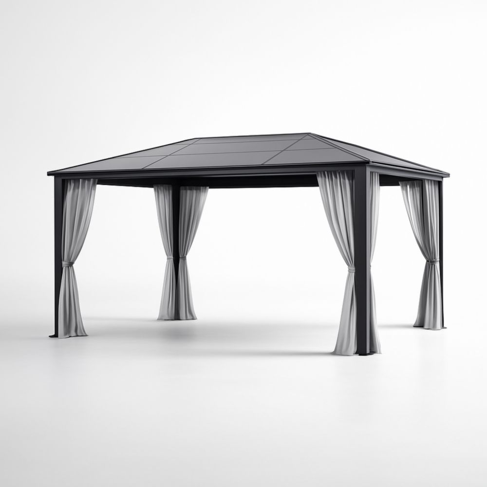 Gazebo in Alluminio con Tetto in Policarbonato e Tende Laterali Grigio 300x400 cm