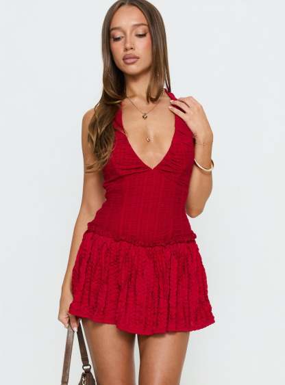 Mixie Halter Playsuit Red