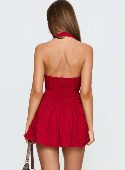 Mixie Halter Playsuit Red