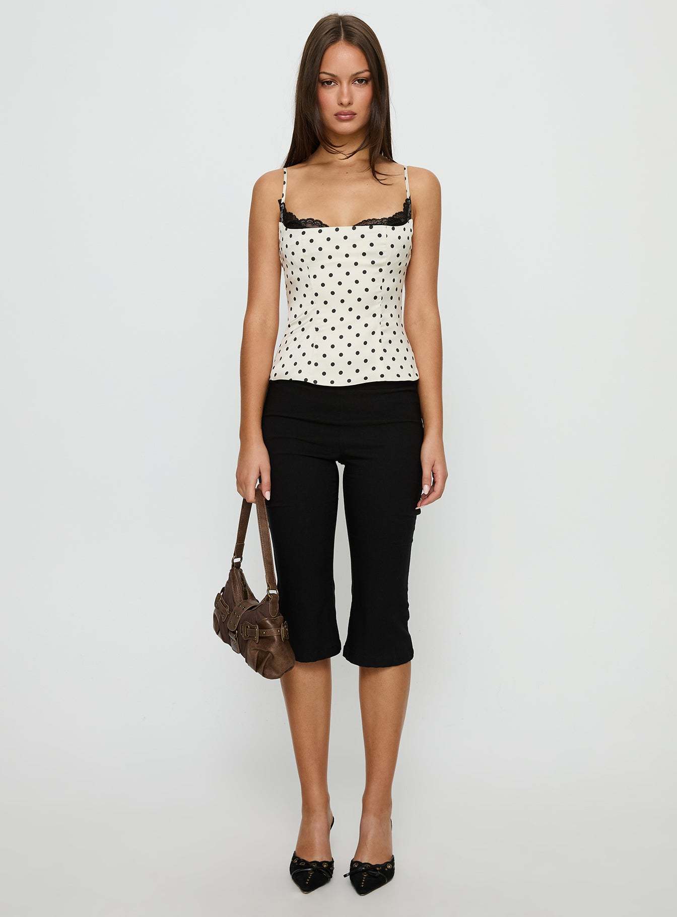 Renaissance Corset Lace Top White Polka Dot