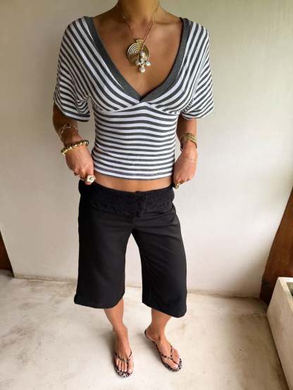 Scandivv blouse with stripes - Grey/white