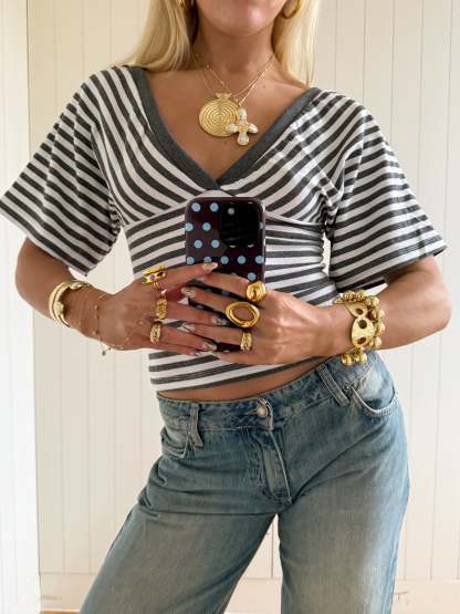 Scandivv blouse with stripes - Grey/white