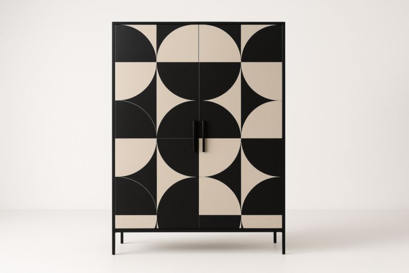 Armoire en Bois MDF aux Motifs Géométriques Noir/Beige 100 x 150 x 45 cm
