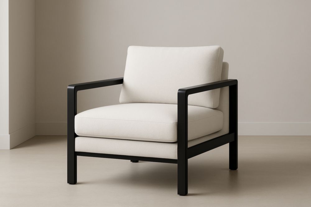 Fauteuil en métal noir et tissu crème 75x85x70 cm