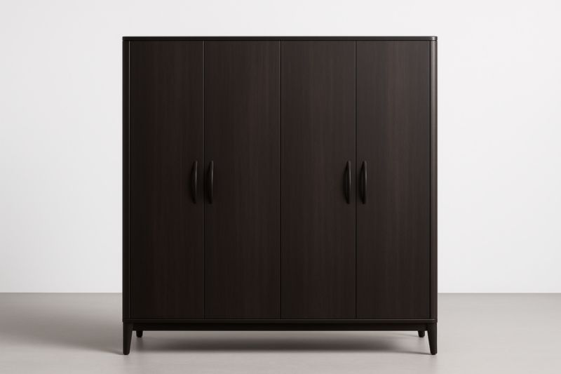 Armoire en bois composite à quatre portes 200cm x 180cm x 60cm Noir