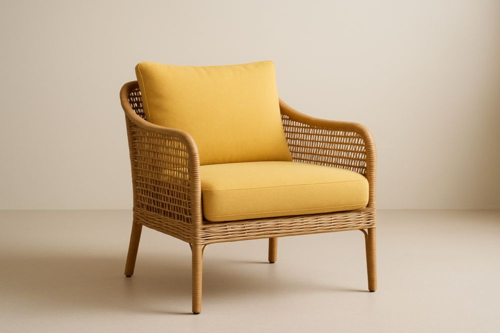 Fauteuil en rotin synthétique Jaune avec coussins amovibles