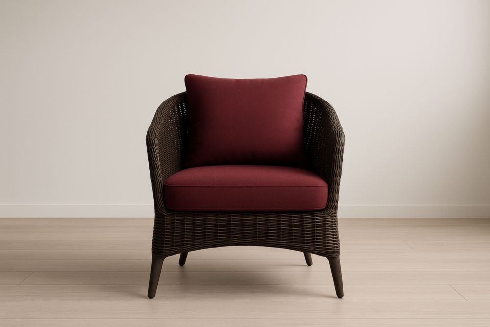 Fauteuil en Rotin Synthétique Marron Coussin en Tissu Rouge