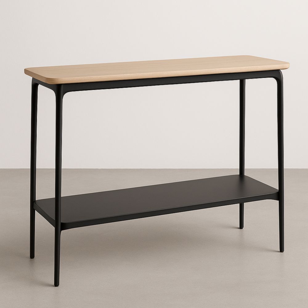 Console rectangulaire en métal noir et bois clair 120 x 35 x 80 cm