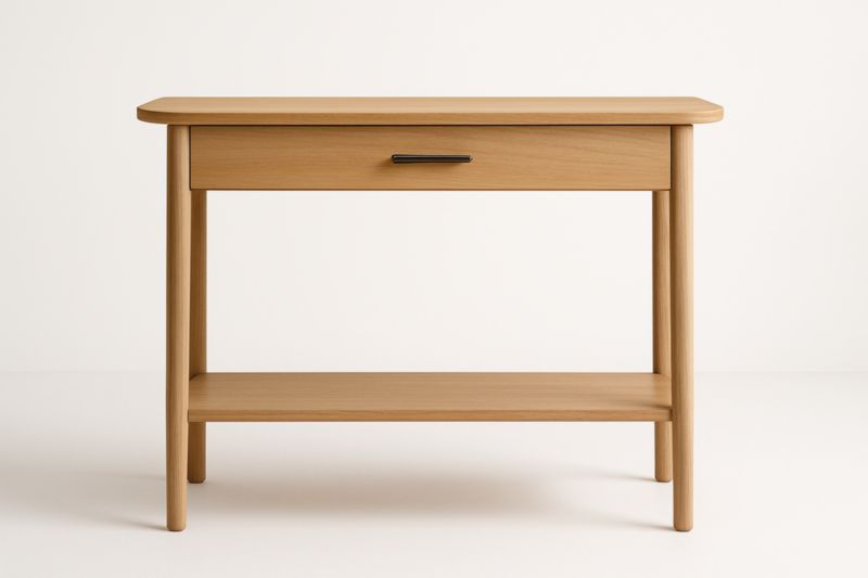 Console en Chêne Massif avec Tiroir et Étagère